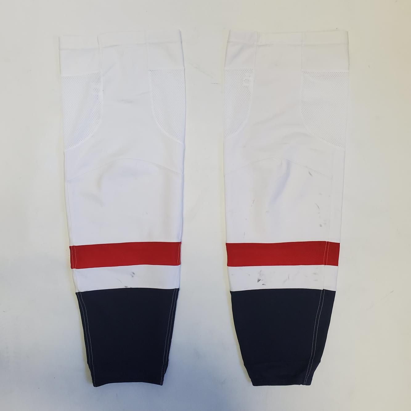 LNH - Chaussettes de hockey Adidas Pro Stock d'occasion - Capitals de Washington (blanches)